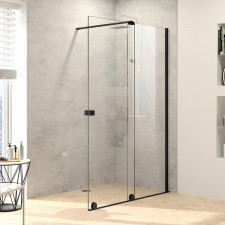 Huppe Xtensa pure część w ramie 4-kat Drzwi suwane Walk-In 1-część. prawy Black Edition Szkło przezroczyste Anti-Plaque  161-180 cm